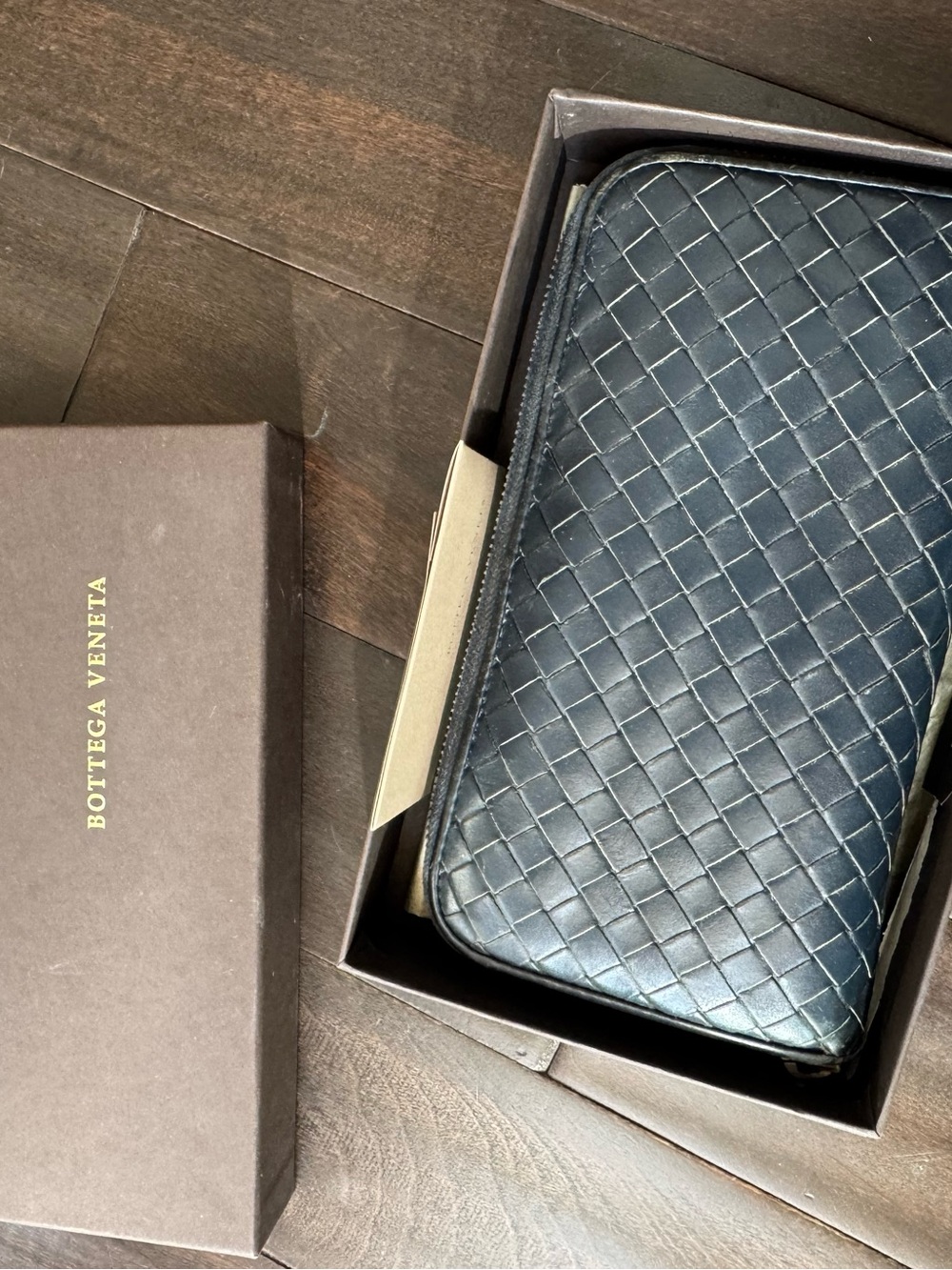 Bottega Veneta Intrecciato Zip Around Long Wallet Navy Blue with Box - Picture 14 of 14